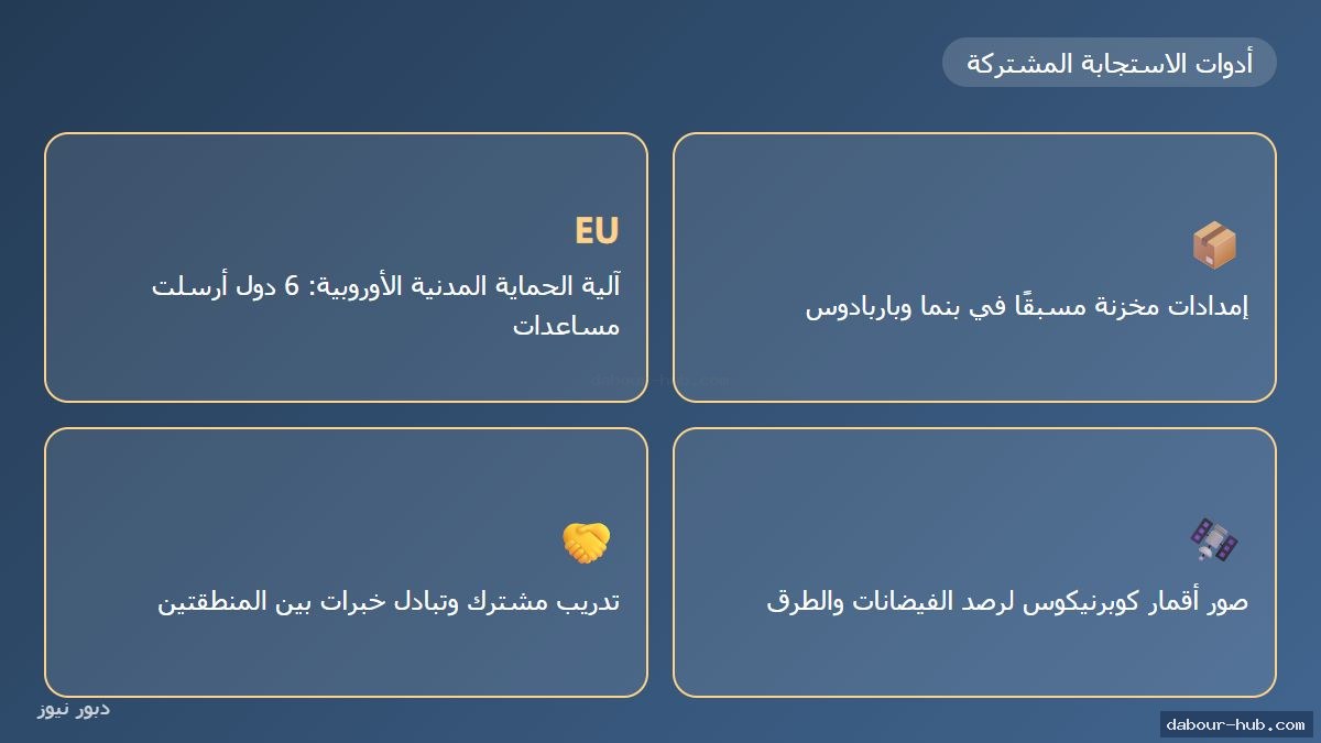 إنفوجرافيك أدوات الاستجابة المشتركة للكوارث بين أوروبا وأمريكا اللاتينية