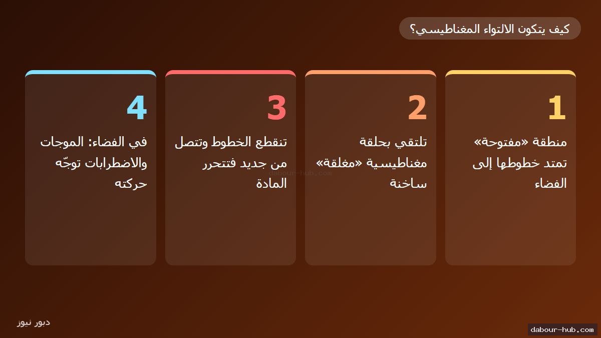 إنفوجرافيك مراحل تكوّن الالتواء المغناطيسي في الرياح الشمسية
